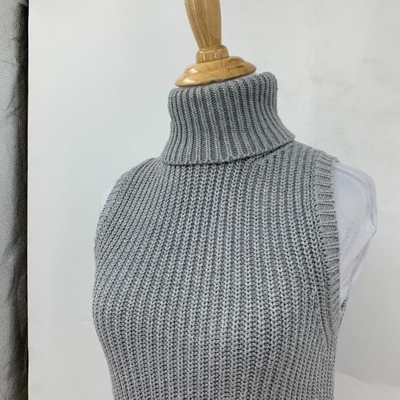 Michael Kors Sleeveless Funnel Neck Sweater Womens 2XS Grey Chunky Knit Stretch - Picture 3 of 15